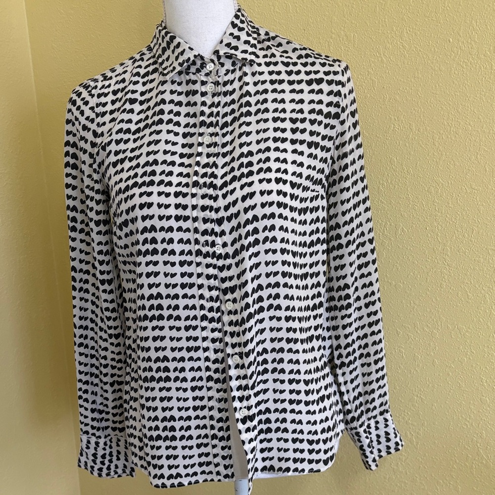 J. Crew Black and White heart Button Down Shirt
